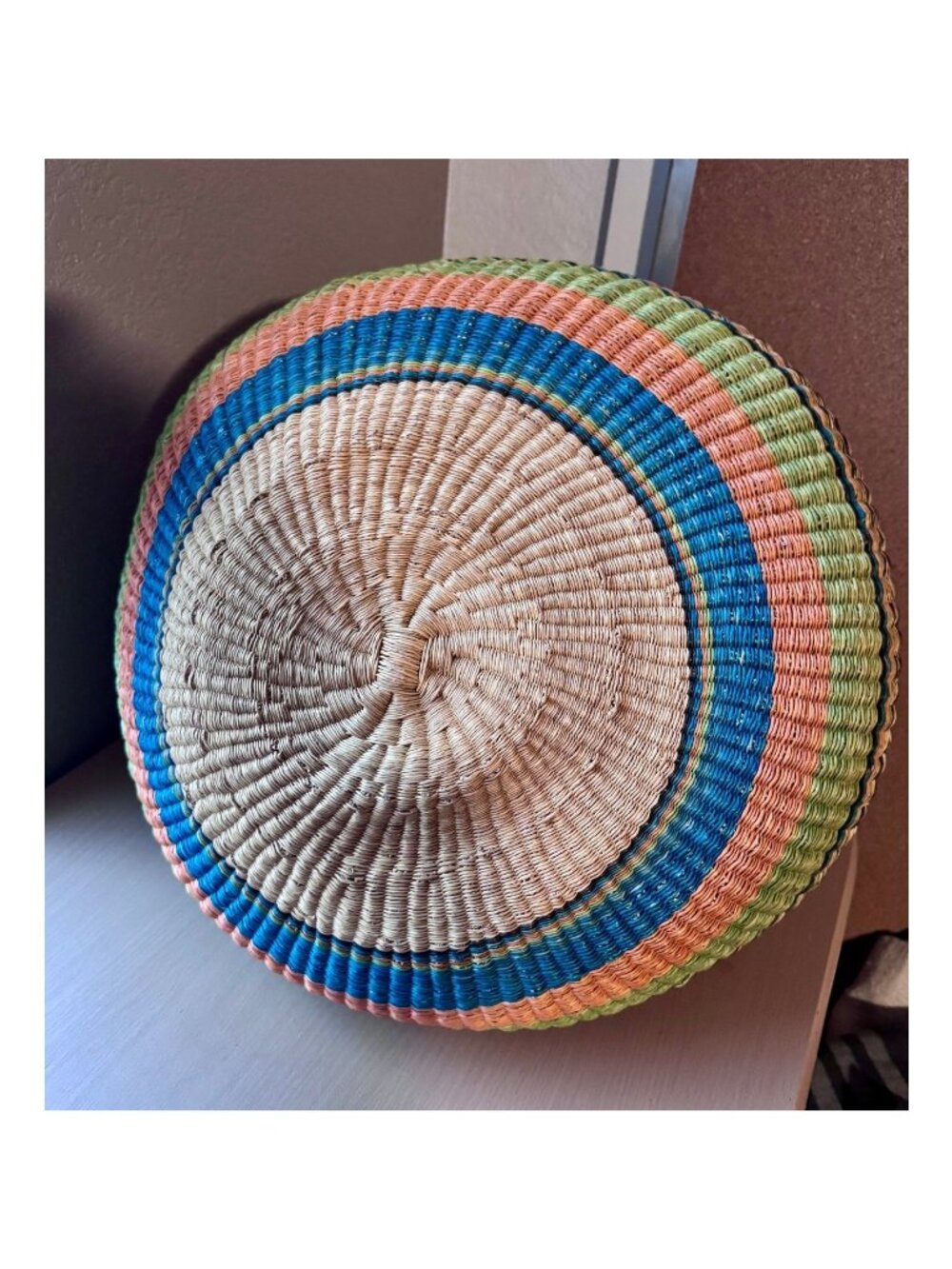Colorful Woven Bolga Market Basket Leather Handle - Picture 7 of 10
